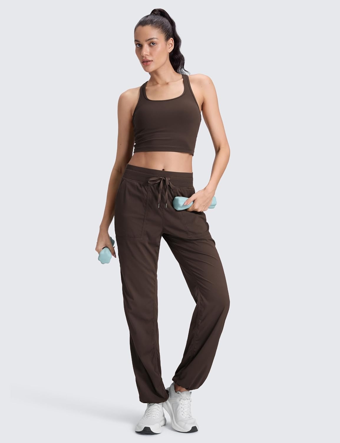 image:imageCRZ YOGA Lightweight Straight Leg Workout Pants for Women 283032 Ruched Casual Work Athletic Joggers with PocketsHot Fudge Brown