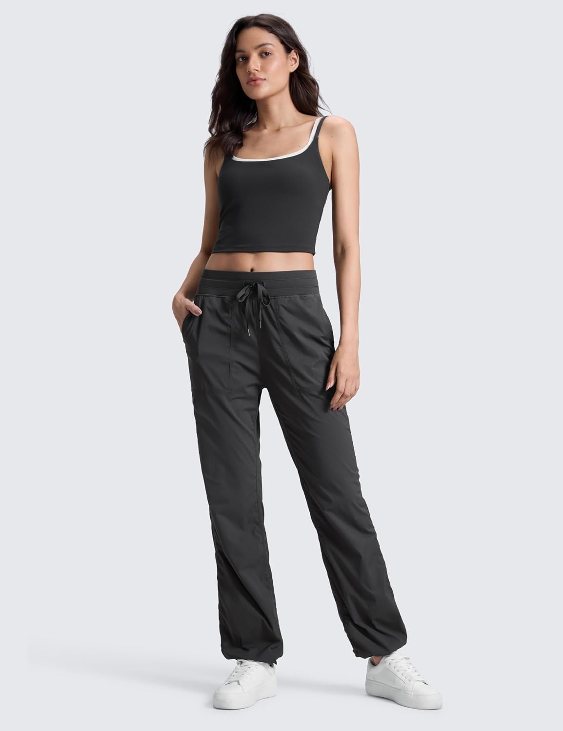 image:imageCRZ YOGA Lightweight Straight Leg Workout Pants for Women 283032 Ruched Casual Work Athletic Joggers with PocketsInk Gray