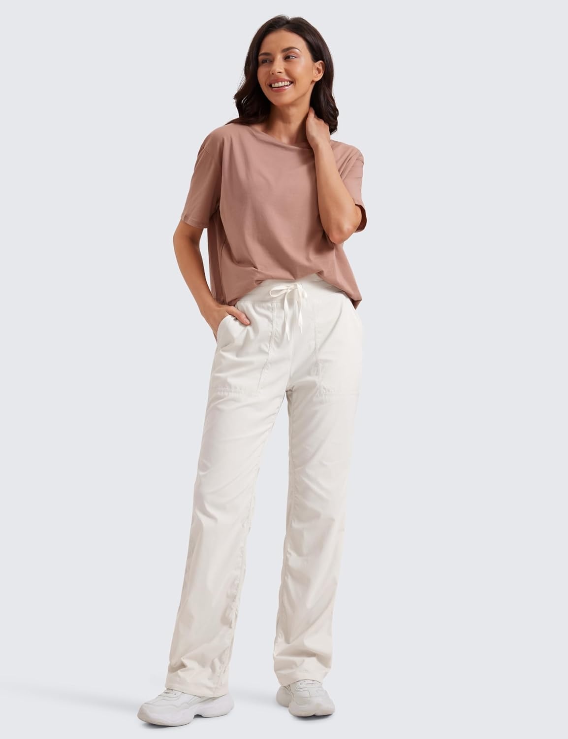 image:imageCRZ YOGA Lightweight Straight Leg Workout Pants for Women 283032 Ruched Casual Work Athletic Joggers with PocketsMilky White Bone