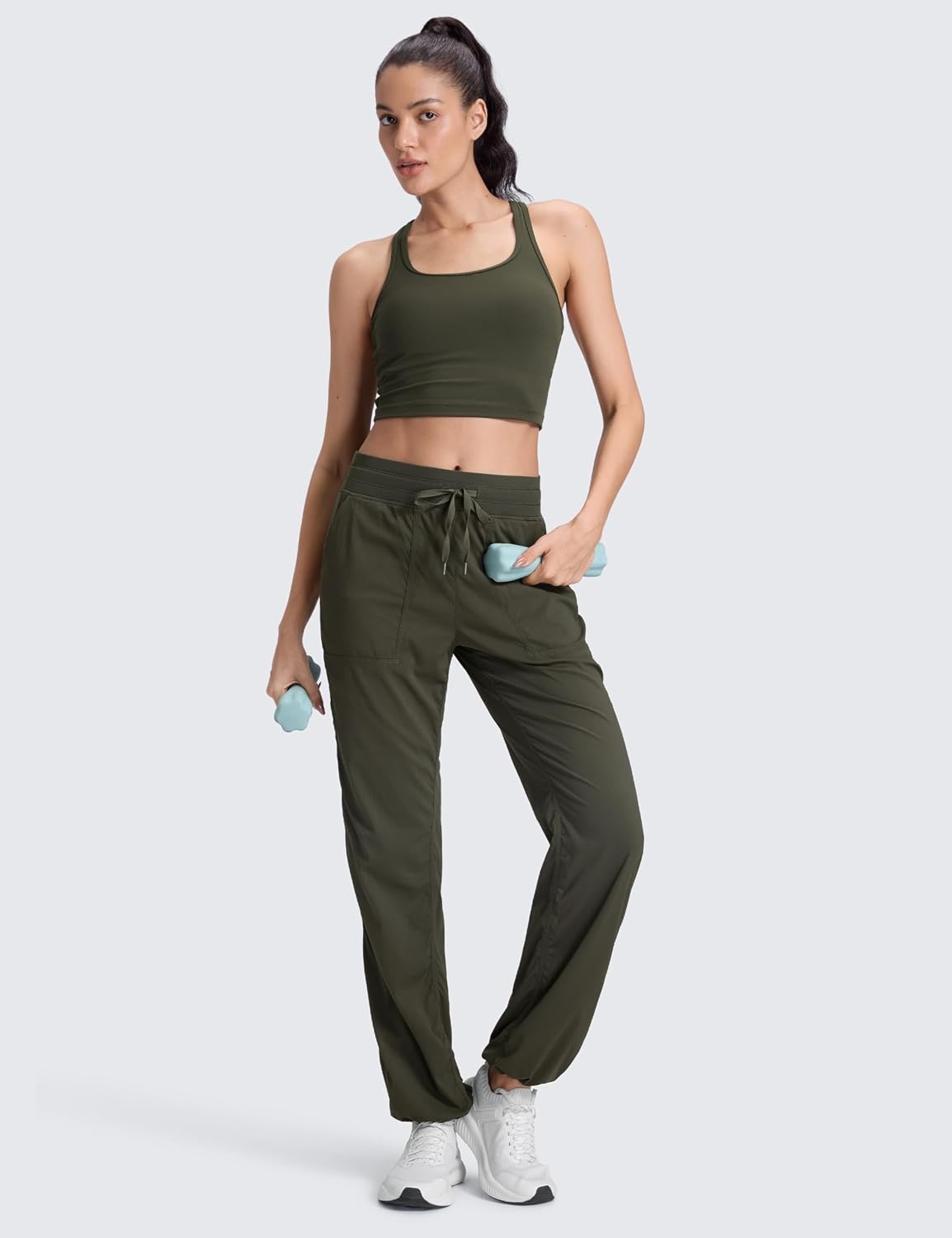 image:imageCRZ YOGA Lightweight Straight Leg Workout Pants for Women 283032 Ruched Casual Work Athletic Joggers with PocketsOlive Green