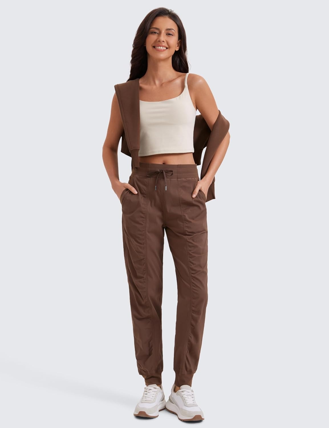 image:imageCRZ YOGA Lightweight Workout Joggers for Women 26285305 Outdoor Running Casual Pants with PocketsCoffee Brown