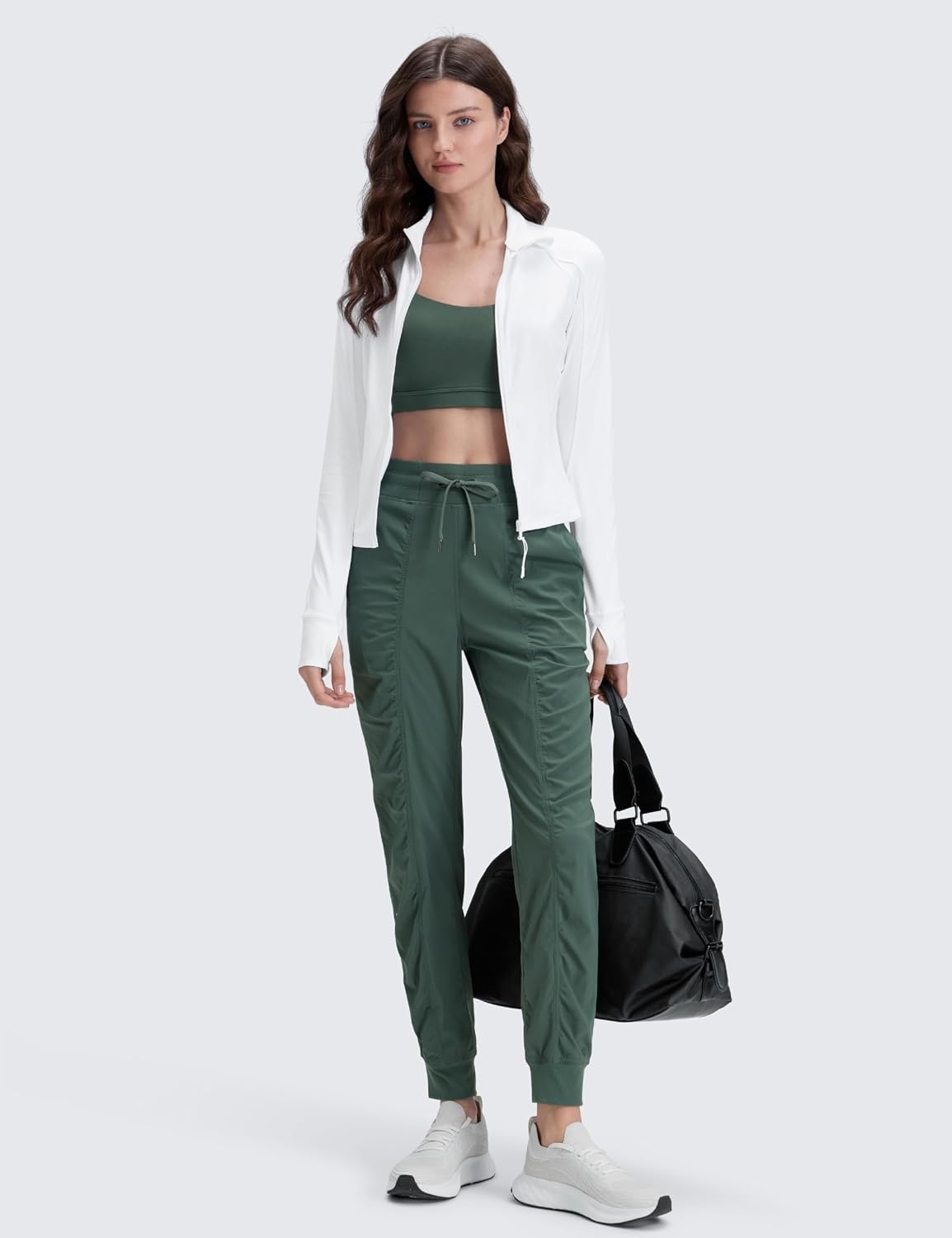 image:imageCRZ YOGA Lightweight Workout Joggers for Women 26285305 Outdoor Running Casual Pants with PocketsDark Forest Green
