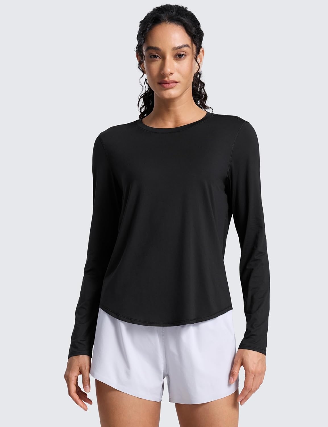 image:imageCRZ YOGA Lightweight Workout Long Sleeve Shirts for Women Gym Running Fall Athletic Training TShirts High Neck TopsBlack