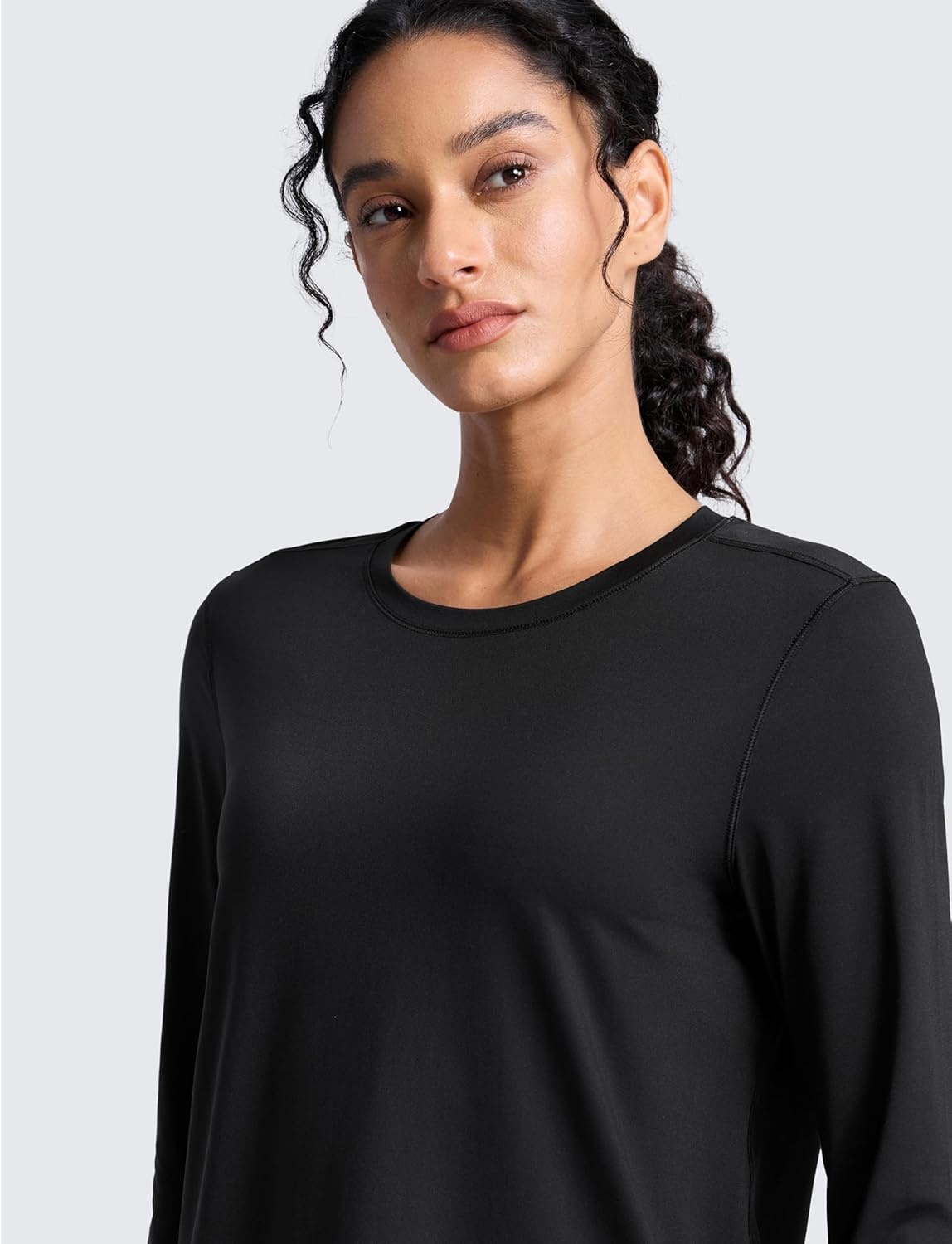 image:imageCRZ YOGA Lightweight Workout Long Sleeve Shirts for Women Gym Running Fall Athletic Training TShirts High Neck TopsBlack