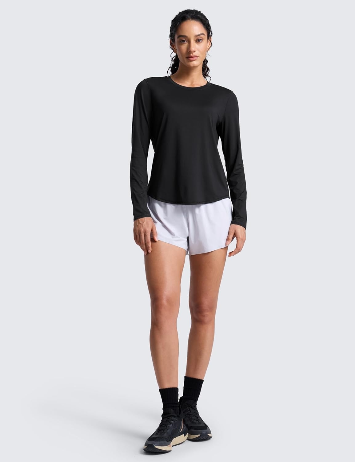 image:imageCRZ YOGA Lightweight Workout Long Sleeve Shirts for Women Gym Running Fall Athletic Training TShirts High Neck TopsBlack