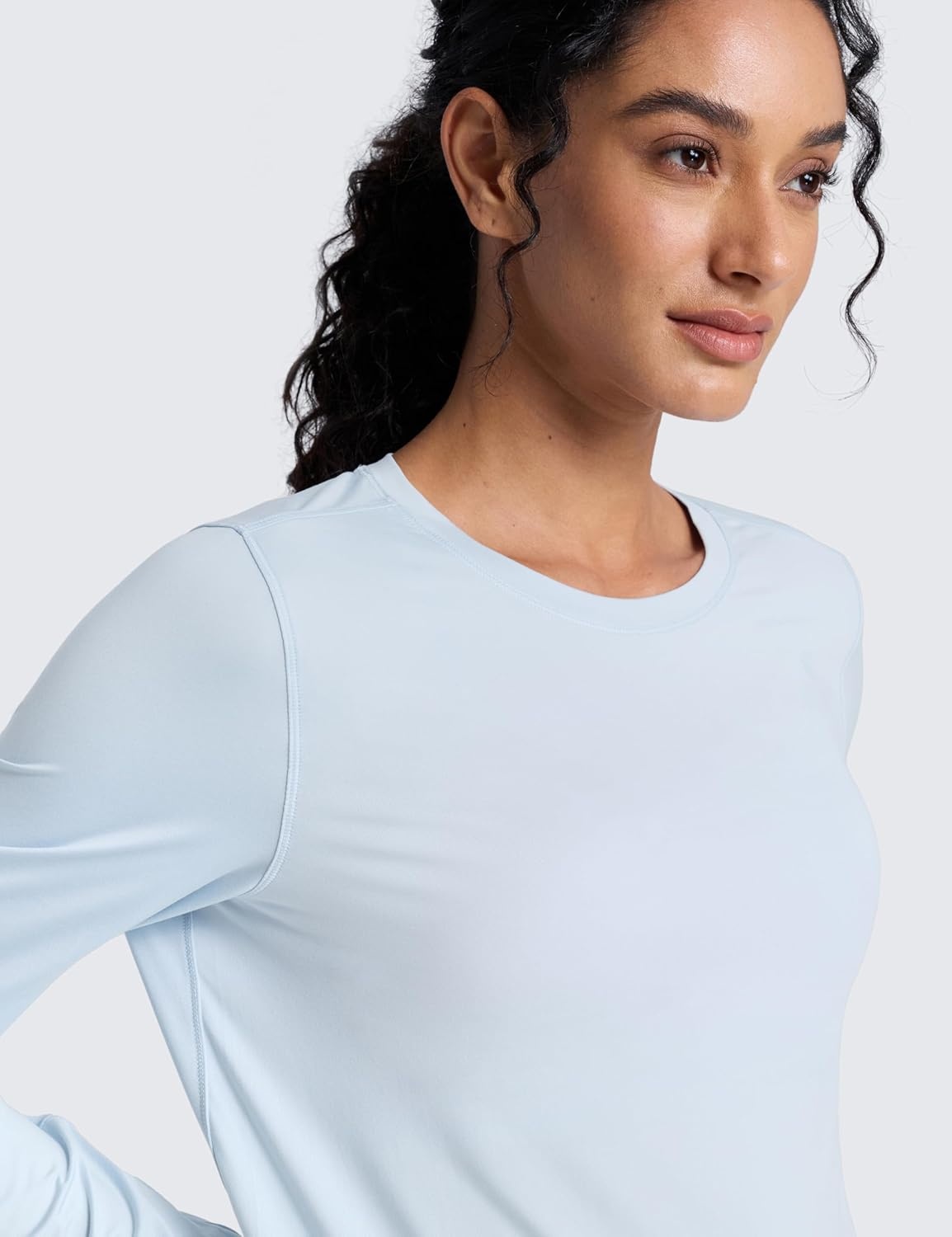 image:imageCRZ YOGA Lightweight Workout Long Sleeve Shirts for Women Gym Running Fall Athletic Training TShirts High Neck TopsBlue Linen