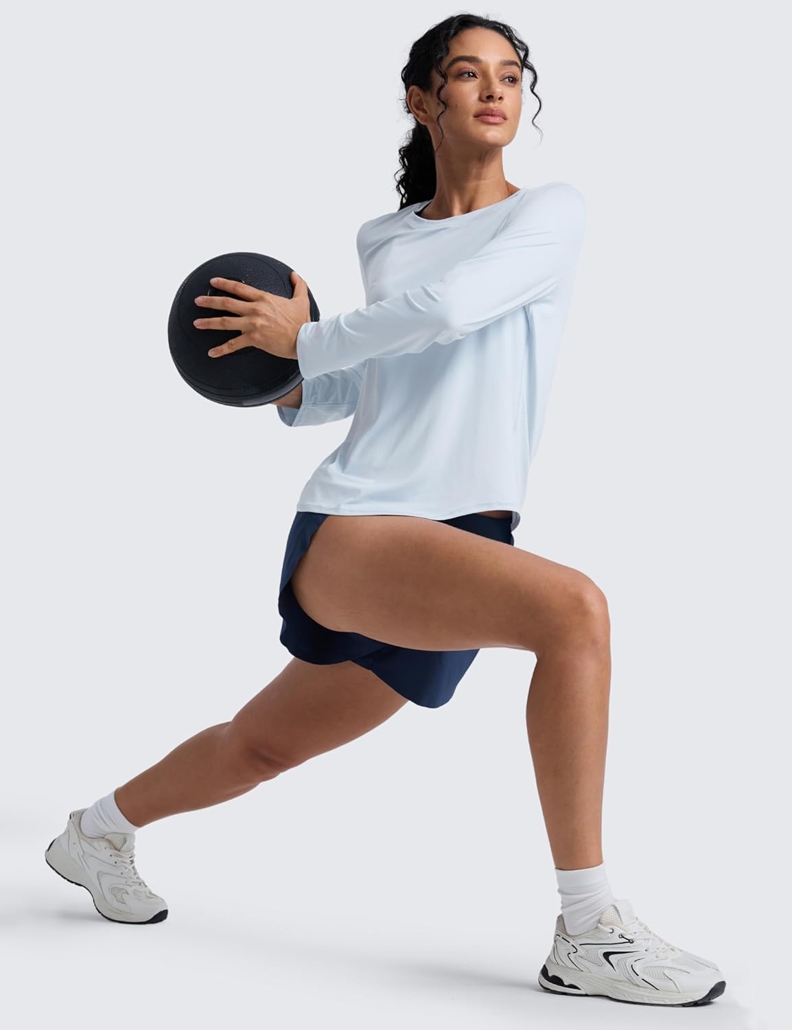 image:imageCRZ YOGA Lightweight Workout Long Sleeve Shirts for Women Gym Running Fall Athletic Training TShirts High Neck TopsBlue Linen