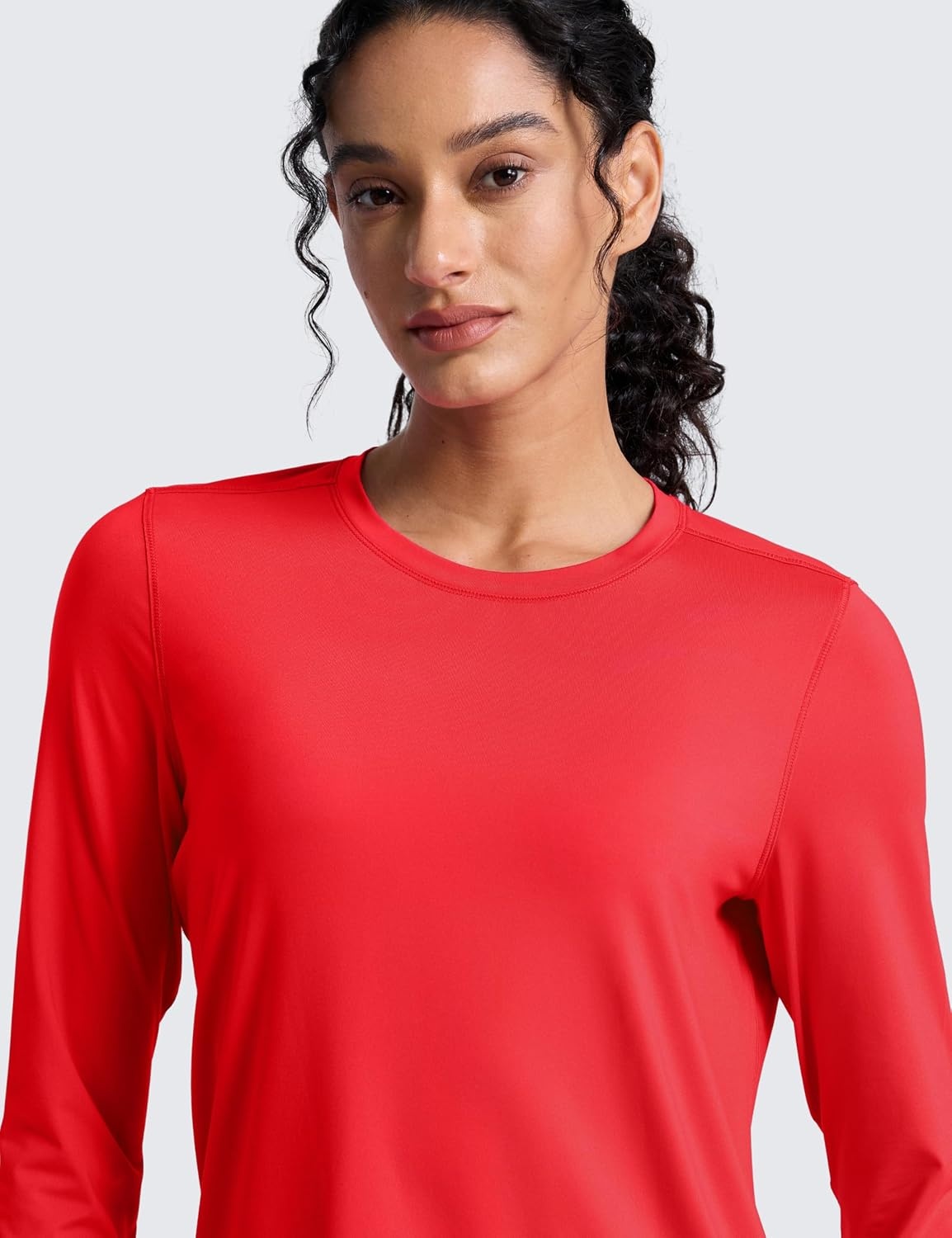 image:imageCRZ YOGA Lightweight Workout Long Sleeve Shirts for Women Gym Running Fall Athletic Training TShirts High Neck TopsDeep Red