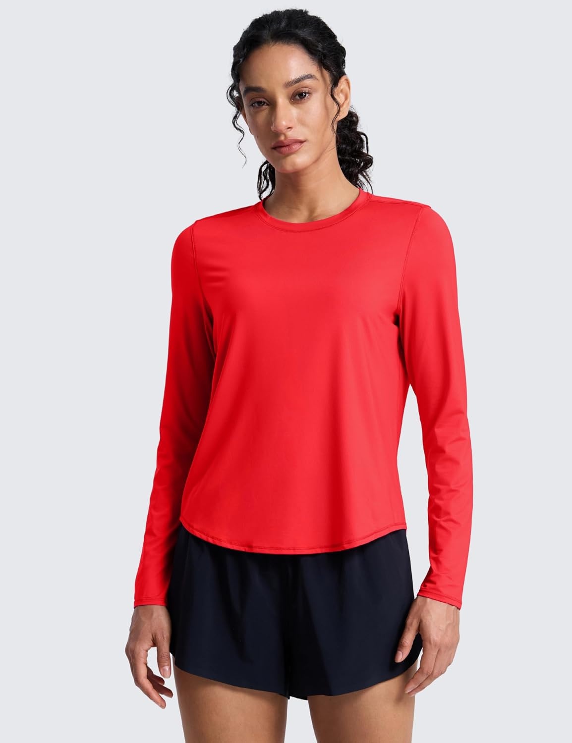image:imageCRZ YOGA Lightweight Workout Long Sleeve Shirts for Women Gym Running Fall Athletic Training TShirts High Neck TopsDeep Red