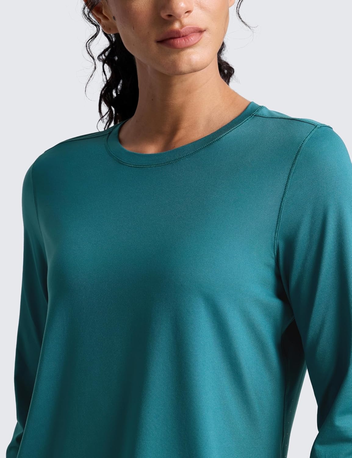 image:imageCRZ YOGA Lightweight Workout Long Sleeve Shirts for Women Gym Running Fall Athletic Training TShirts High Neck TopsGreen Jade