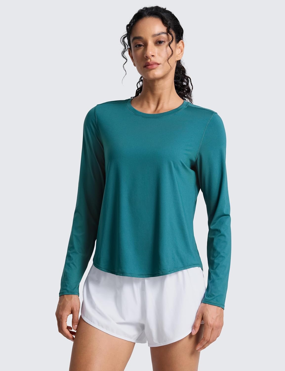 image:imageCRZ YOGA Lightweight Workout Long Sleeve Shirts for Women Gym Running Fall Athletic Training TShirts High Neck TopsGreen Jade