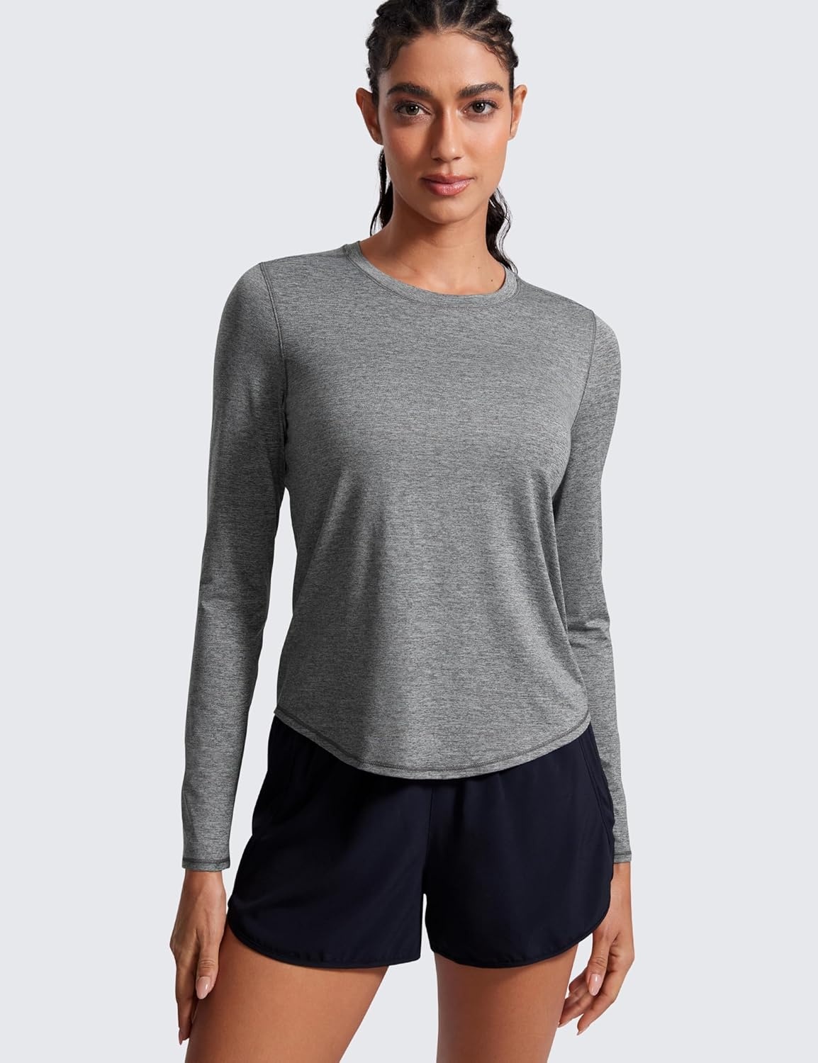 image:imageCRZ YOGA Lightweight Workout Long Sleeve Shirts for Women Gym Running Fall Athletic Training TShirts High Neck TopsPlatinum Heather