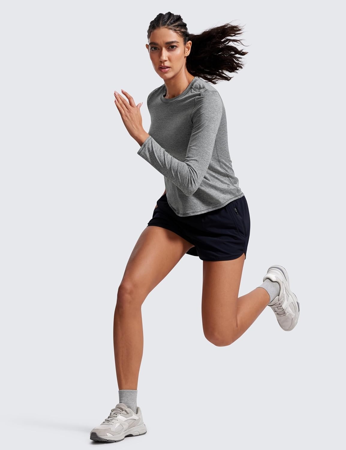image:imageCRZ YOGA Lightweight Workout Long Sleeve Shirts for Women Gym Running Fall Athletic Training TShirts High Neck TopsPlatinum Heather
