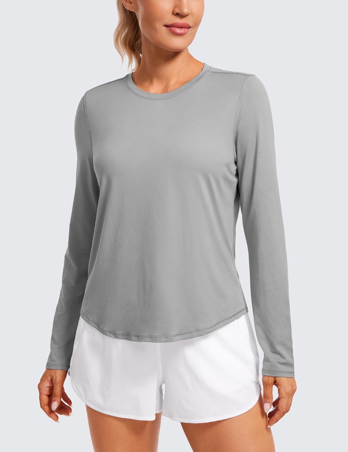 image:imageCRZ YOGA Lightweight Workout Long Sleeve Shirts for Women Gym Running Fall Athletic Training TShirts High Neck TopsSilver Gray