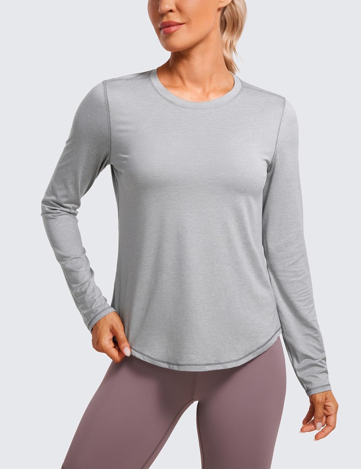 image:imageCRZ YOGA Lightweight Workout Long Sleeve Shirts for Women Gym Running Fall Athletic Training TShirts High Neck TopsSilver Mist