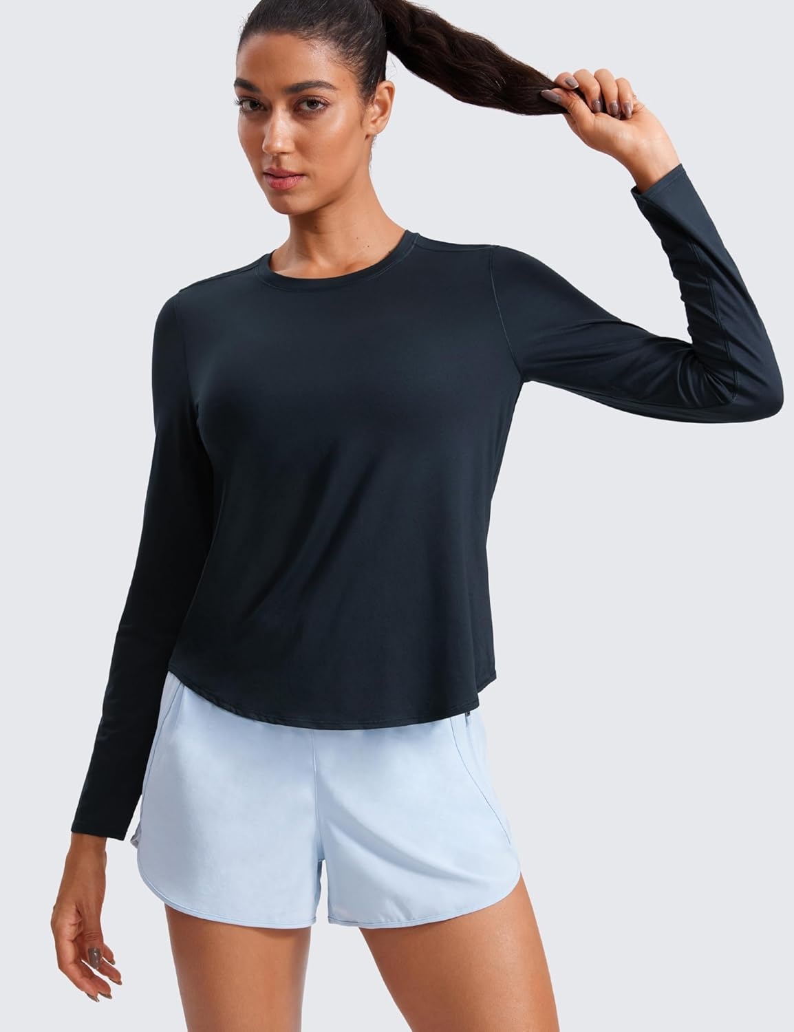 image:imageCRZ YOGA Lightweight Workout Long Sleeve Shirts for Women Gym Running Fall Athletic Training TShirts High Neck TopsTrue Navy