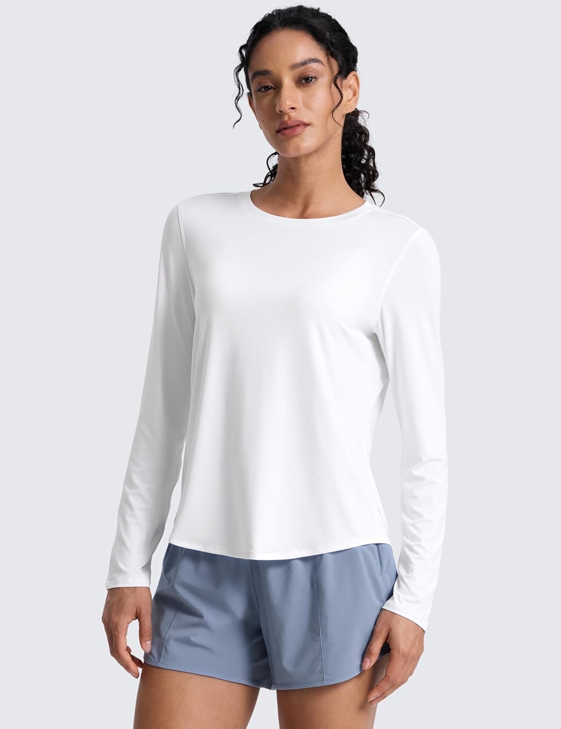 image:imageCRZ YOGA Lightweight Workout Long Sleeve Shirts for Women Gym Running Fall Athletic Training TShirts High Neck TopsWhite