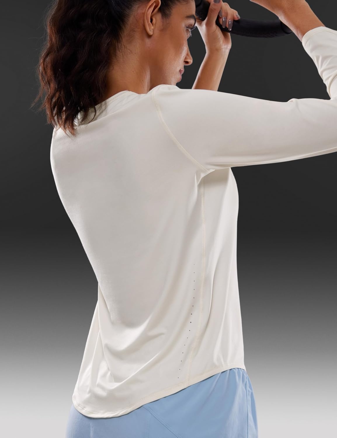 image:imageCRZ YOGA Lightweight Workout Long Sleeve Shirts for Women Gym Running Fall Athletic Training TShirts High Neck TopsWhite Apricot