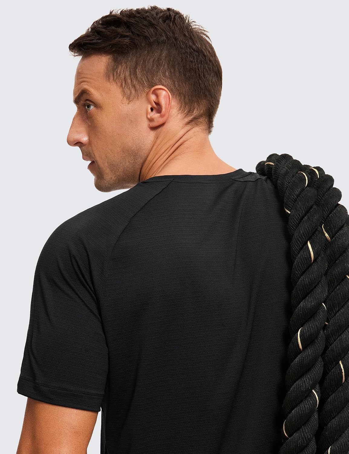 image:imageCRZ YOGA Lightweight Workout Shirts for Men Texture Crewneck Running Athletic TShirts Short Sleeve Gym TopsBlack