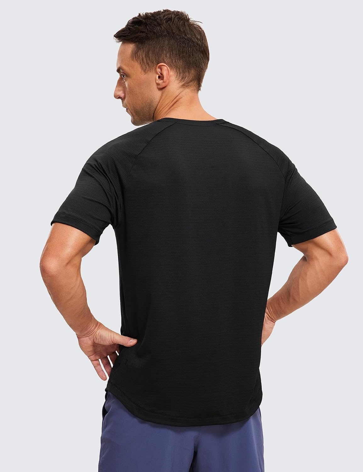 image:imageCRZ YOGA Lightweight Workout Shirts for Men Texture Crewneck Running Athletic TShirts Short Sleeve Gym TopsBlack