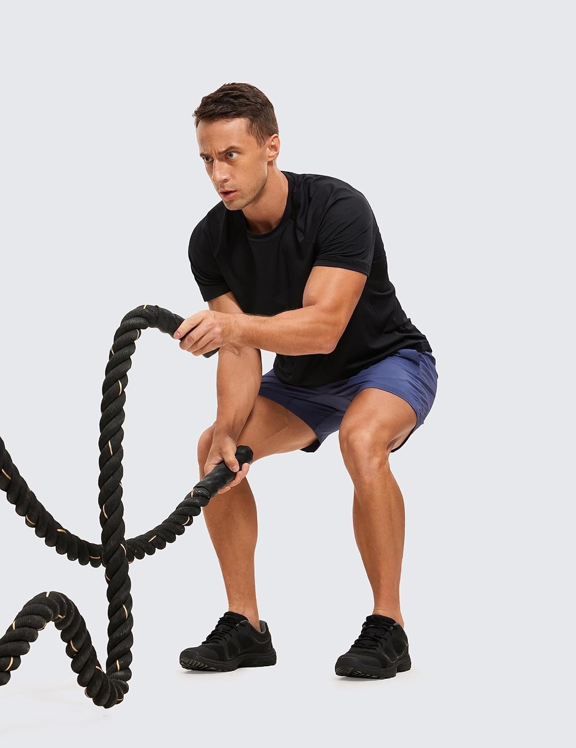 image:imageCRZ YOGA Lightweight Workout Shirts for Men Texture Crewneck Running Athletic TShirts Short Sleeve Gym TopsBlack