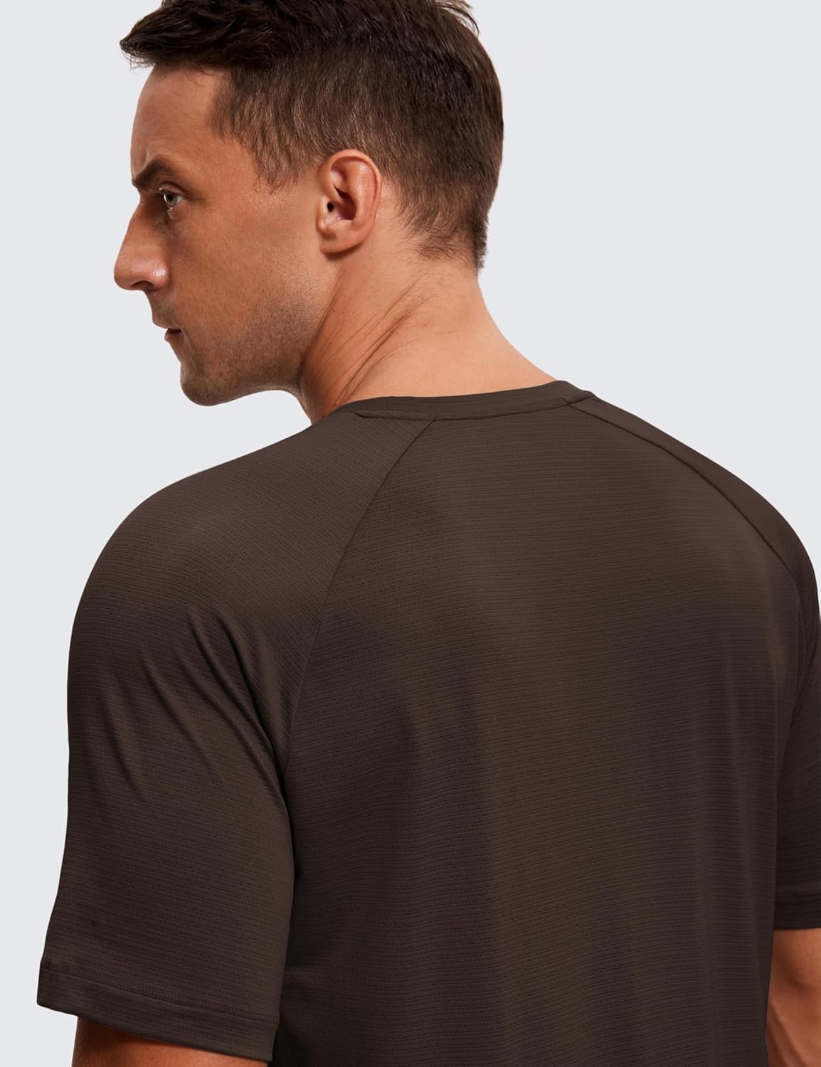 image:imageCRZ YOGA Lightweight Workout Shirts for Men Texture Crewneck Running Athletic TShirts Short Sleeve Gym TopsHot Fudge Brown