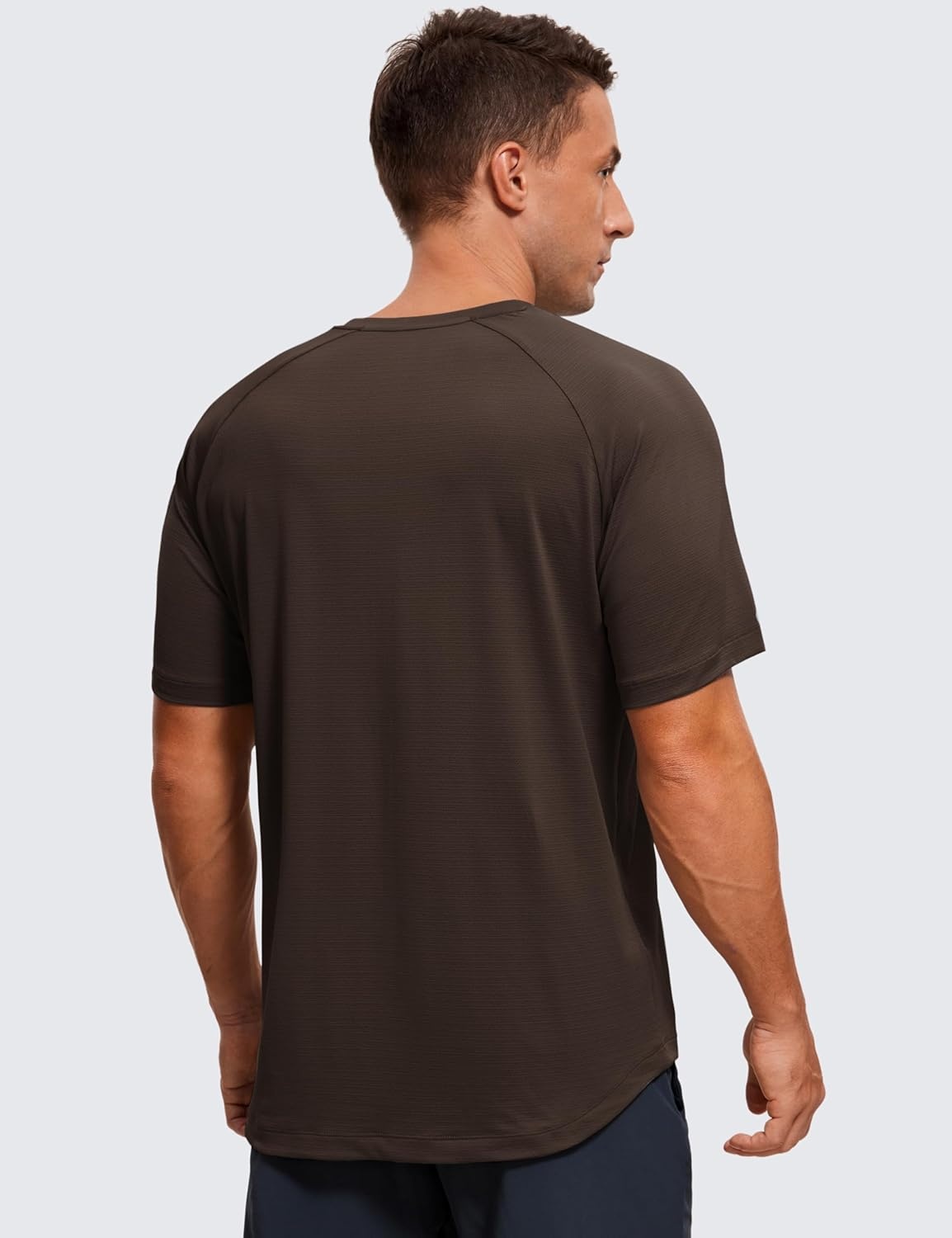 image:imageCRZ YOGA Lightweight Workout Shirts for Men Texture Crewneck Running Athletic TShirts Short Sleeve Gym TopsHot Fudge Brown
