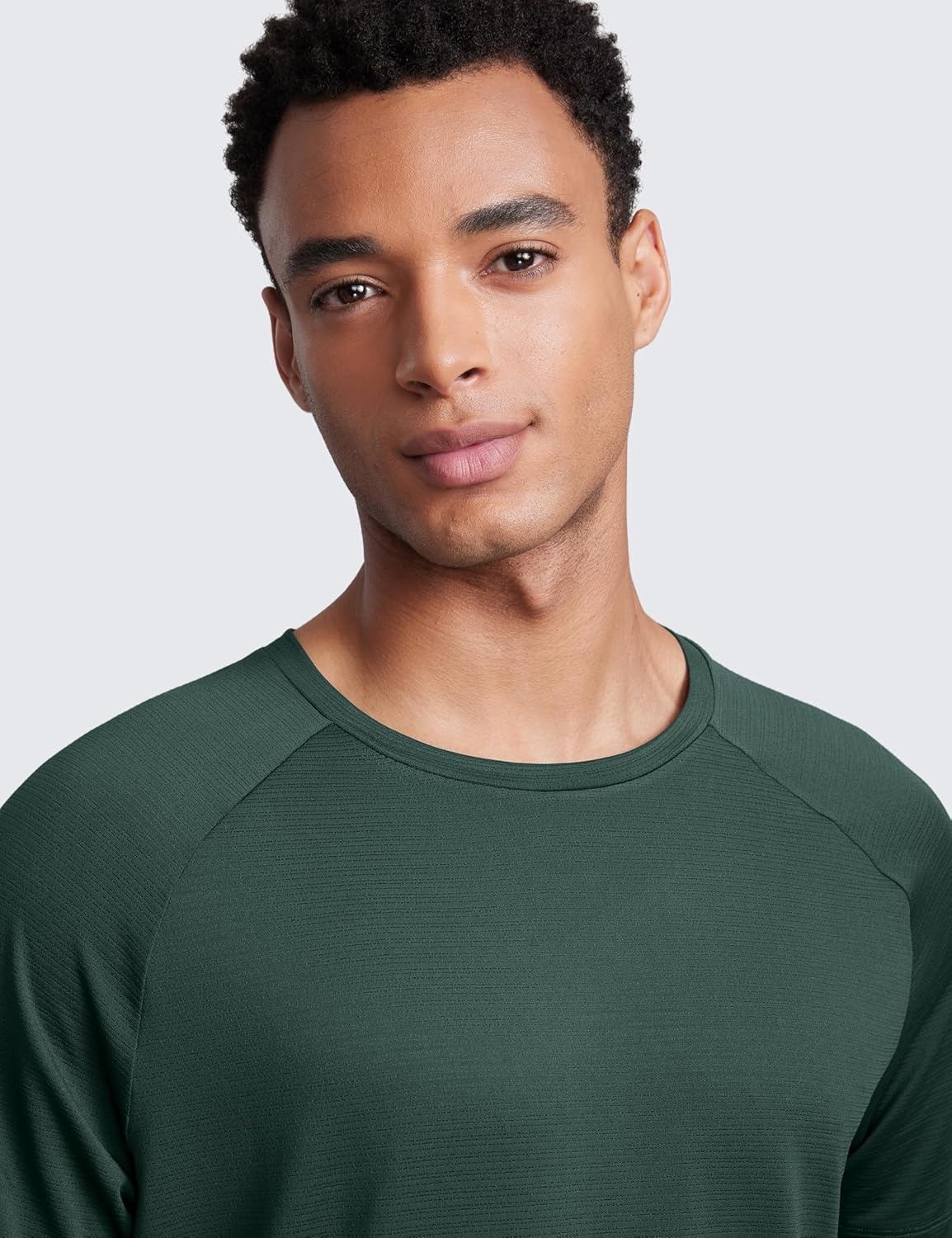 image:imageCRZ YOGA Lightweight Workout Shirts for Men Texture Crewneck Running Athletic TShirts Short Sleeve Gym TopsLegend Green