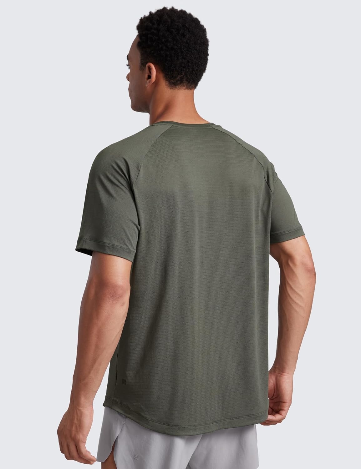 image:imageCRZ YOGA Lightweight Workout Shirts for Men Texture Crewneck Running Athletic TShirts Short Sleeve Gym TopsLight Army Green
