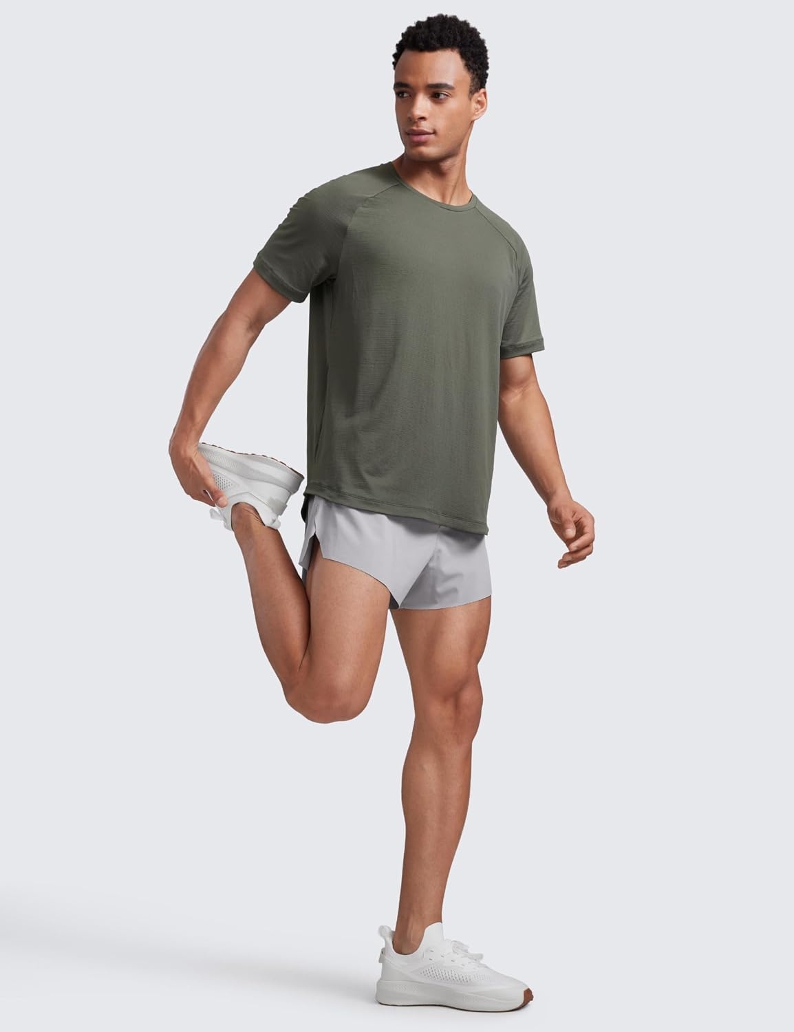 image:imageCRZ YOGA Lightweight Workout Shirts for Men Texture Crewneck Running Athletic TShirts Short Sleeve Gym TopsLight Army Green