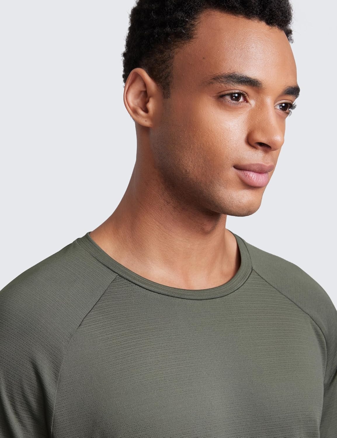 image:imageCRZ YOGA Lightweight Workout Shirts for Men Texture Crewneck Running Athletic TShirts Short Sleeve Gym TopsLight Army Green