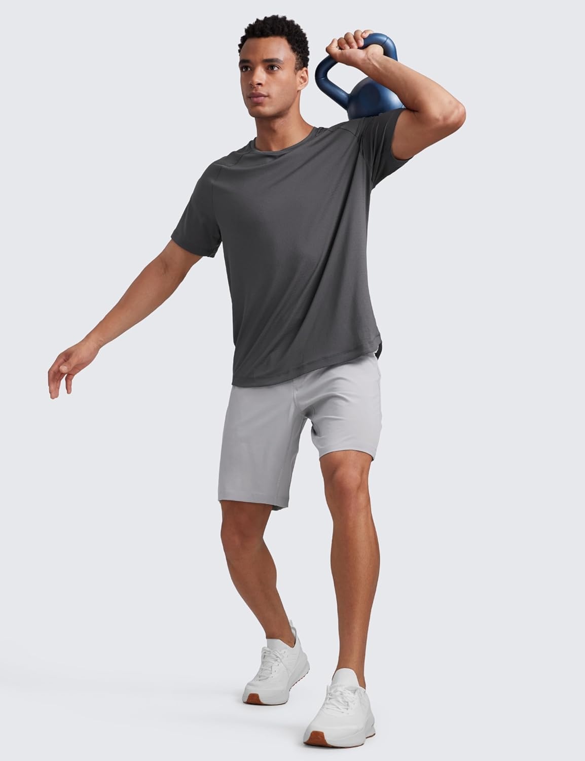 image:imageCRZ YOGA Lightweight Workout Shirts for Men Texture Crewneck Running Athletic TShirts Short Sleeve Gym TopsMysterious Grey