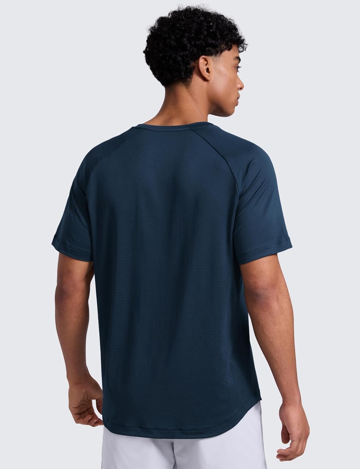 image:imageCRZ YOGA Lightweight Workout Shirts for Men Texture Crewneck Running Athletic TShirts Short Sleeve Gym TopsNautical Navy Blue