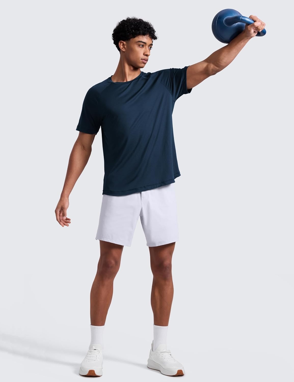 image:imageCRZ YOGA Lightweight Workout Shirts for Men Texture Crewneck Running Athletic TShirts Short Sleeve Gym TopsNautical Navy Blue