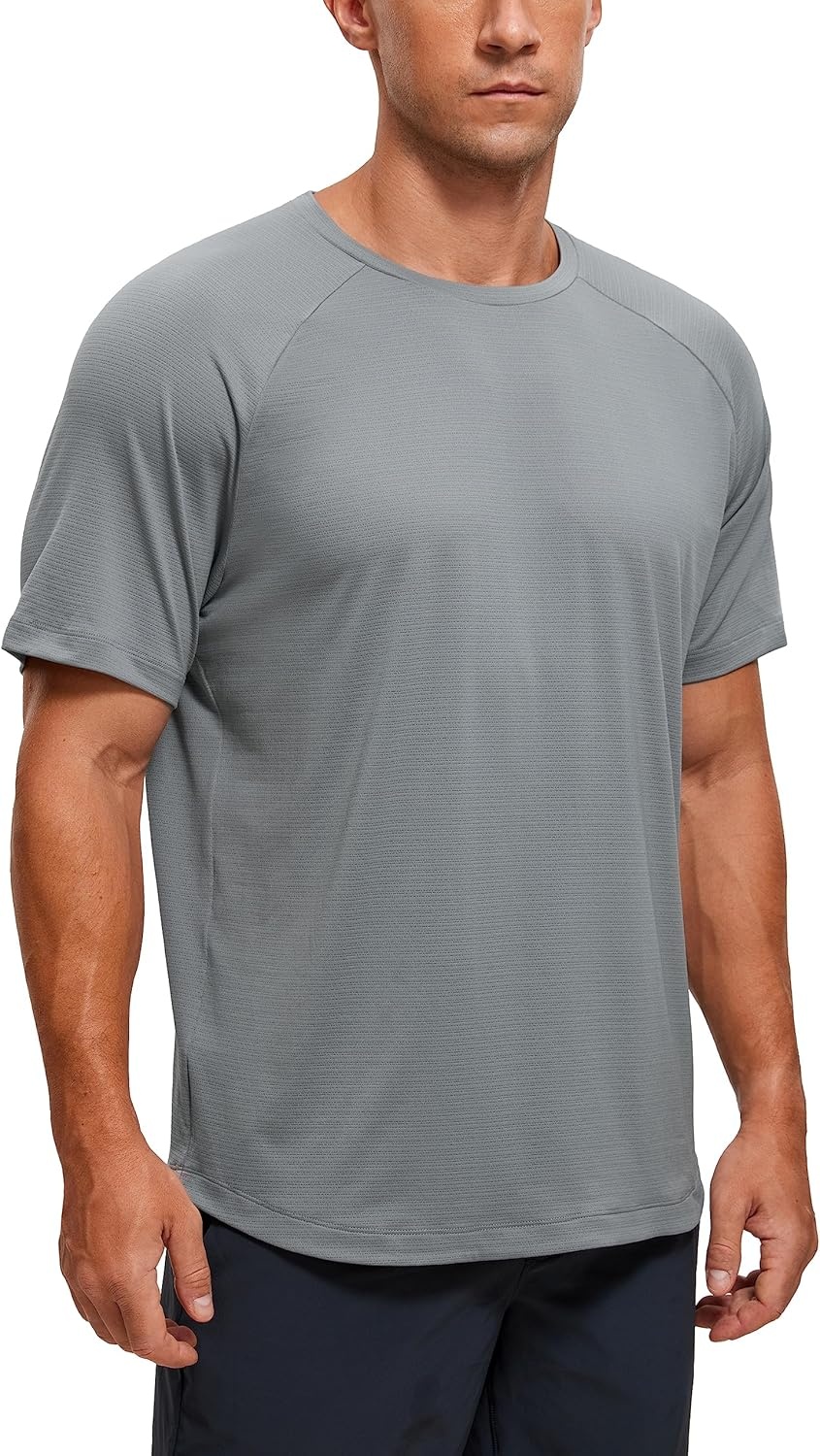 image:imageCRZ YOGA Lightweight Workout Shirts for Men Texture Crewneck Running Athletic TShirts Short Sleeve Gym TopsSilver Gray
