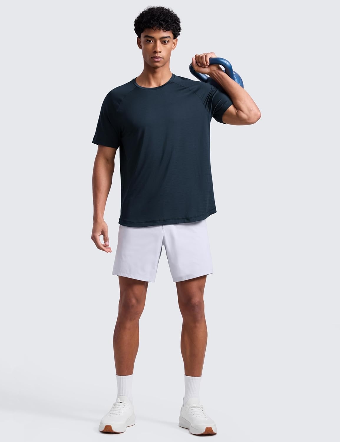 image:imageCRZ YOGA Lightweight Workout Shirts for Men Texture Crewneck Running Athletic TShirts Short Sleeve Gym TopsTrue Navy