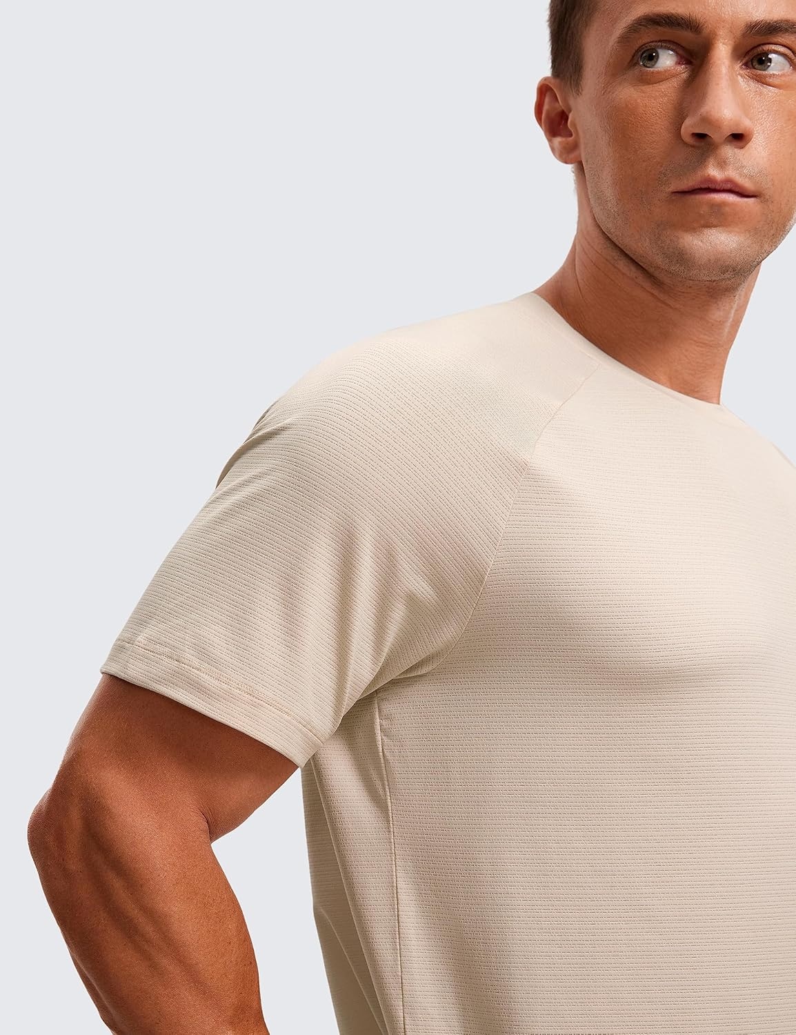 image:imageCRZ YOGA Lightweight Workout Shirts for Men Texture Crewneck Running Athletic TShirts Short Sleeve Gym TopsWhite Opal