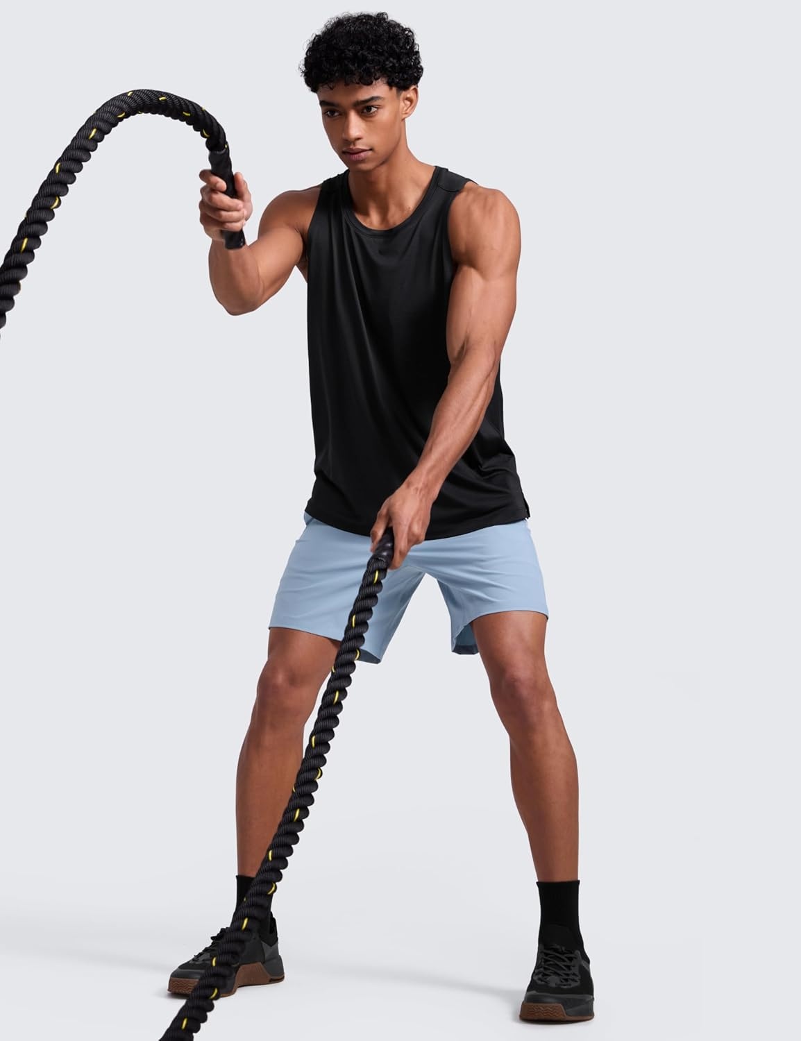 image:imageCRZ YOGA Lightweight Workout Tank Tops for Men Crewneck Quick Dry Texture Muscle Athletic Gym Running Sleeveless ShirtsBlack