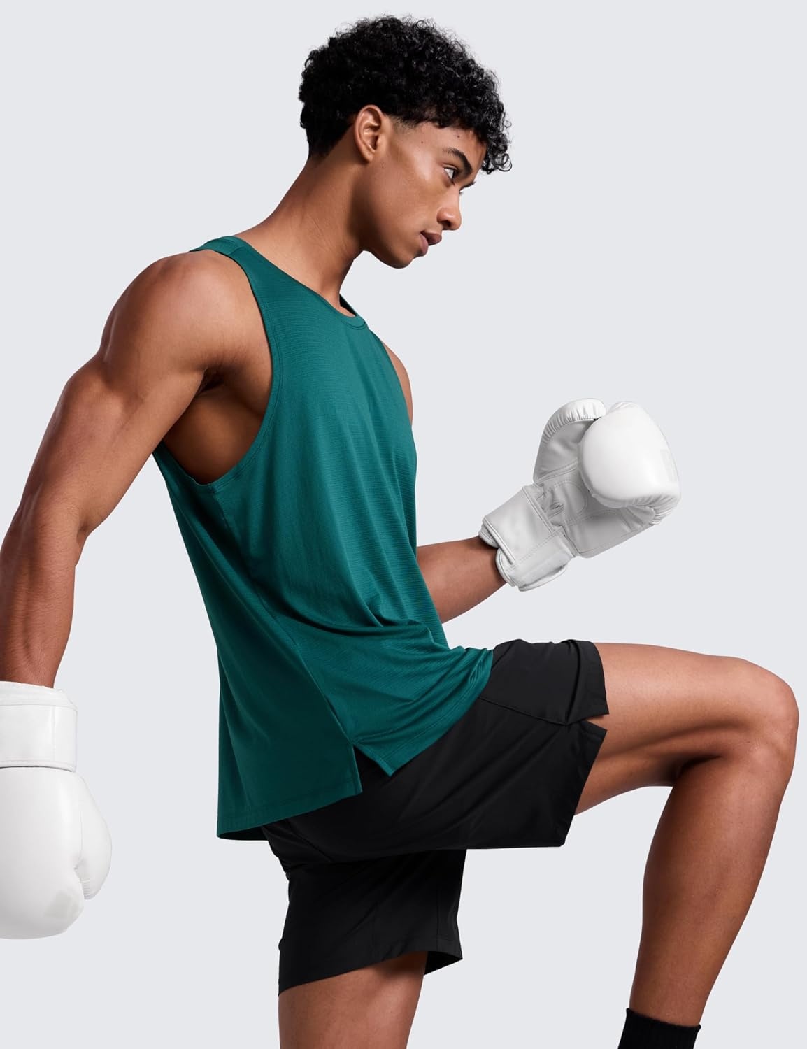 image:imageCRZ YOGA Lightweight Workout Tank Tops for Men Crewneck Quick Dry Texture Muscle Athletic Gym Running Sleeveless ShirtsForest Green