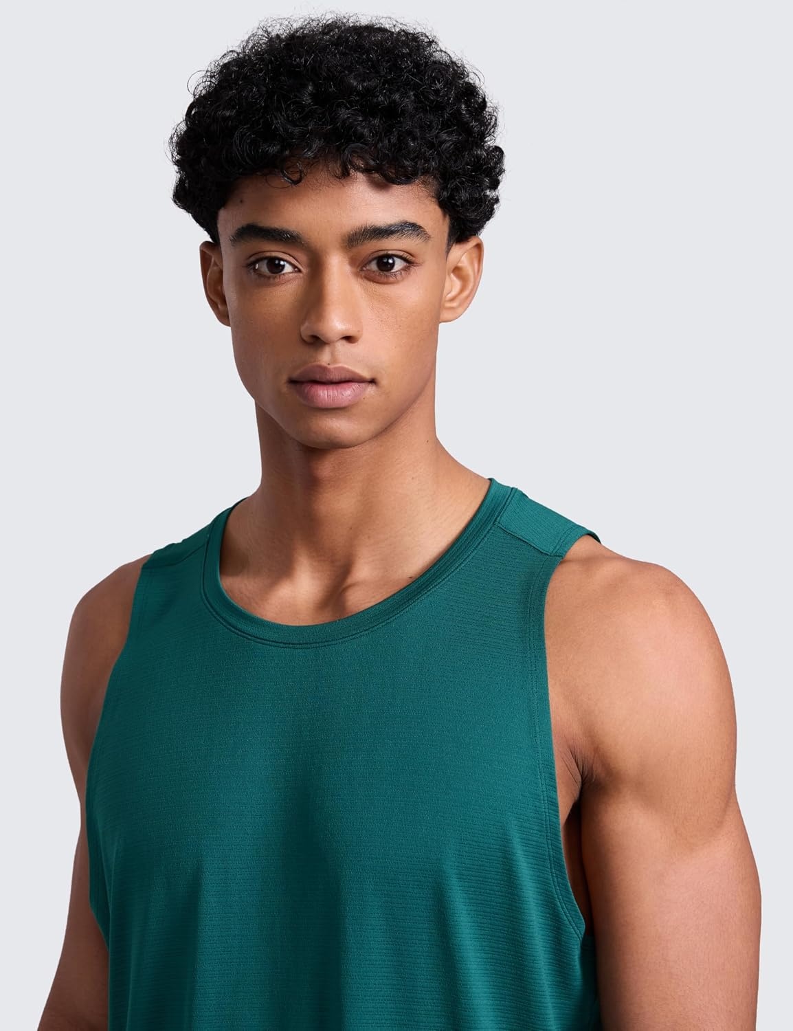 image:imageCRZ YOGA Lightweight Workout Tank Tops for Men Crewneck Quick Dry Texture Muscle Athletic Gym Running Sleeveless ShirtsForest Green