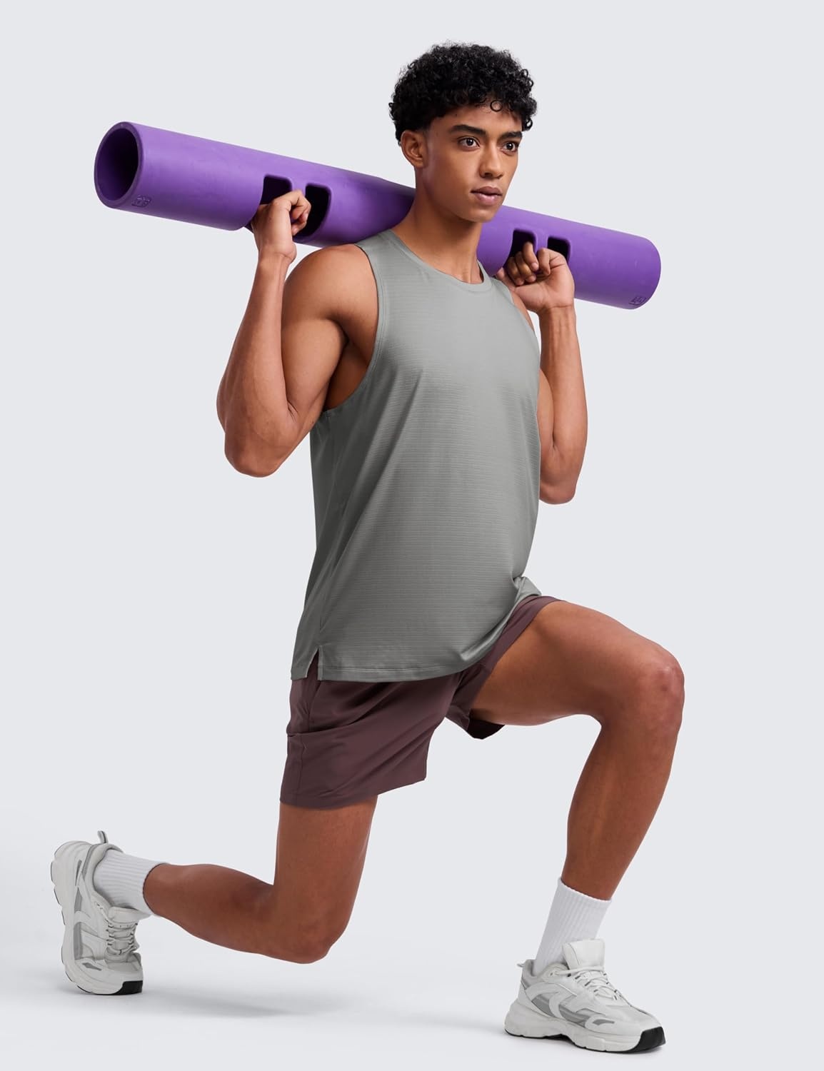 image:imageCRZ YOGA Lightweight Workout Tank Tops for Men Crewneck Quick Dry Texture Muscle Athletic Gym Running Sleeveless ShirtsSilver Gray