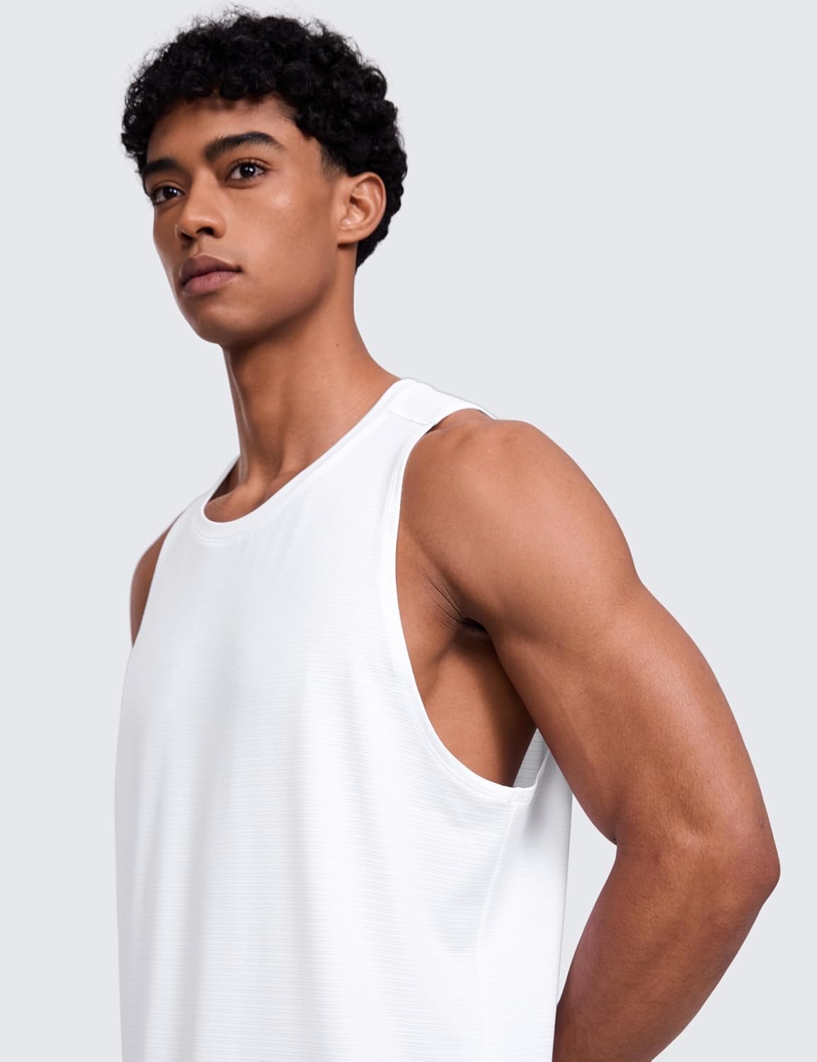 image:imageCRZ YOGA Lightweight Workout Tank Tops for Men Crewneck Quick Dry Texture Muscle Athletic Gym Running Sleeveless ShirtsWhite