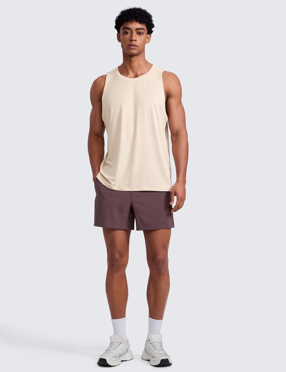 image:imageCRZ YOGA Lightweight Workout Tank Tops for Men Crewneck Quick Dry Texture Muscle Athletic Gym Running Sleeveless ShirtsWhite Opal