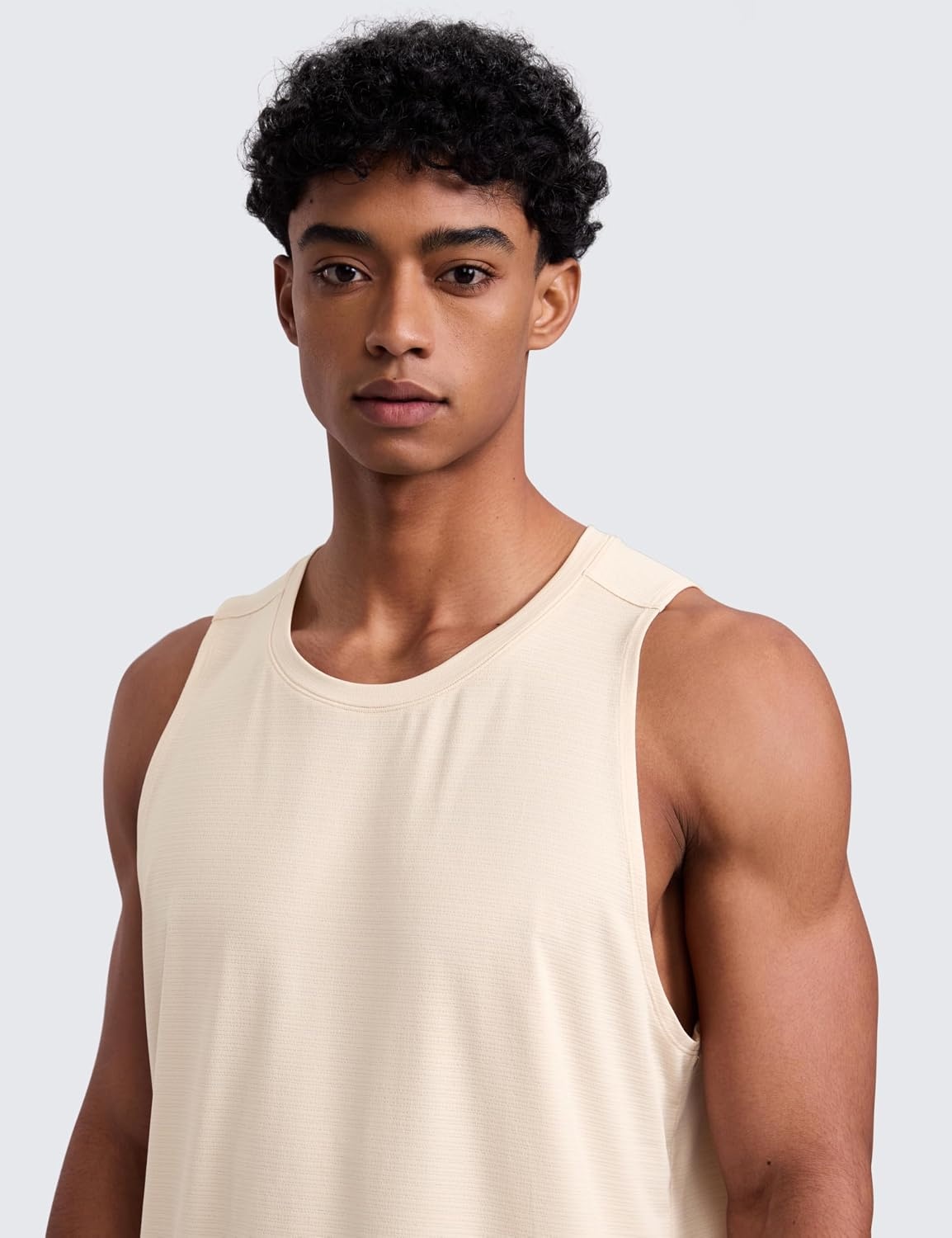 image:imageCRZ YOGA Lightweight Workout Tank Tops for Men Crewneck Quick Dry Texture Muscle Athletic Gym Running Sleeveless ShirtsWhite Opal