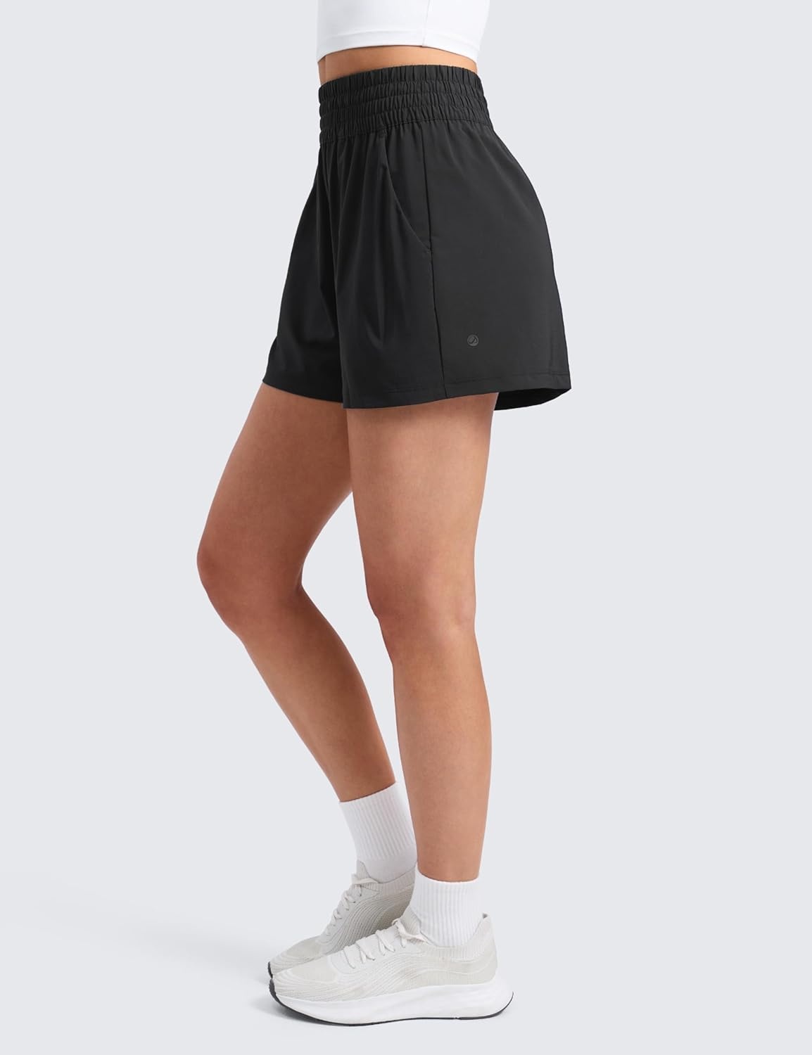 image:imageCRZ YOGA Linerless Relaxed Casual Shorts for Women 3 High Waisted for Lounge Athletic Golf with PocketsBlack
