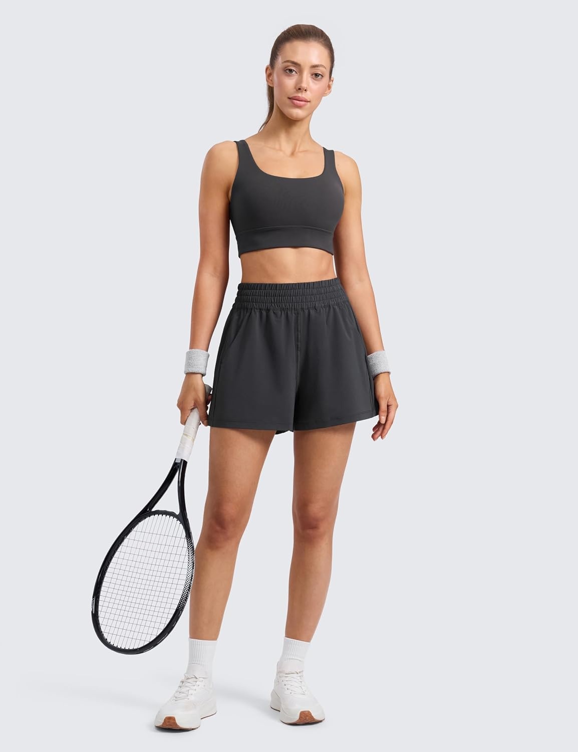 image:imageCRZ YOGA Linerless Relaxed Casual Shorts for Women 3 High Waisted for Lounge Athletic Golf with PocketsGraphite Grey