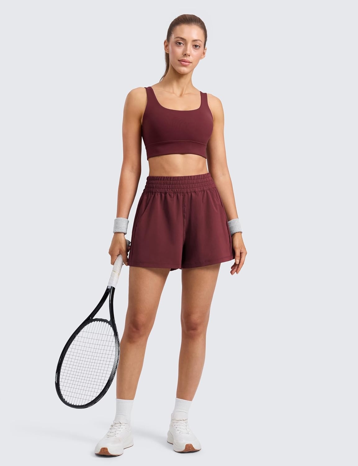 image:imageCRZ YOGA Linerless Relaxed Casual Shorts for Women 3 High Waisted for Lounge Athletic Golf with PocketsRed Merlot