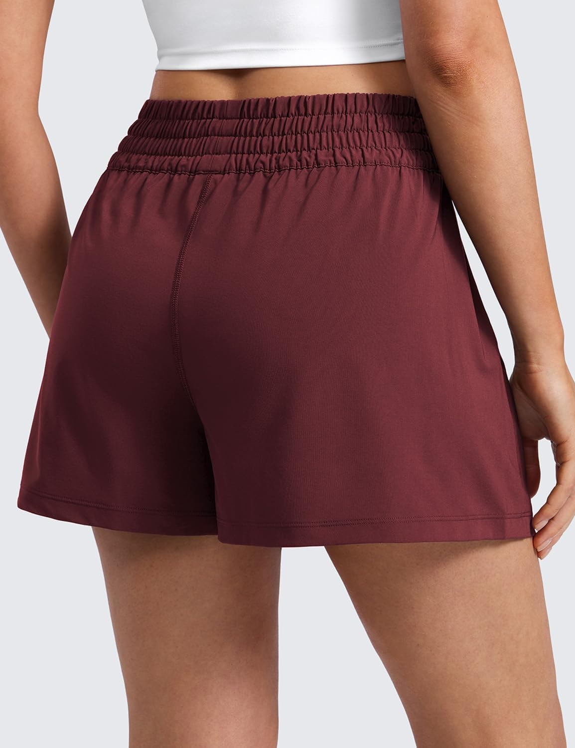 image:imageCRZ YOGA Linerless Relaxed Casual Shorts for Women 3 High Waisted for Lounge Athletic Golf with PocketsRed Merlot