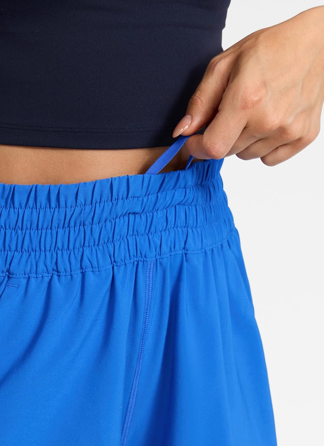 image:imageCRZ YOGA Linerless Relaxed Casual Shorts for Women 3 High Waisted for Lounge Athletic Golf with PocketsSparkle Blue