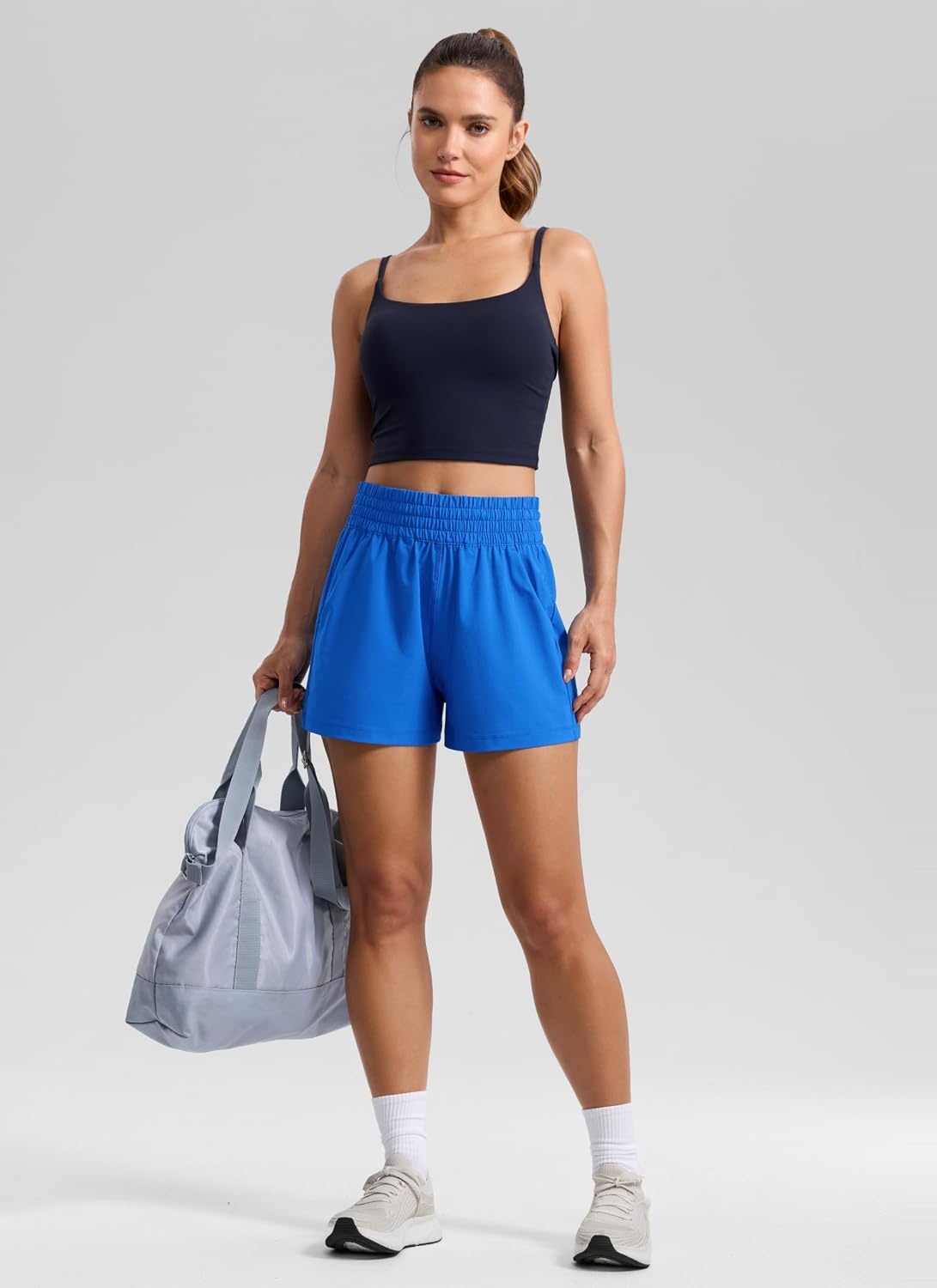 image:imageCRZ YOGA Linerless Relaxed Casual Shorts for Women 3 High Waisted for Lounge Athletic Golf with PocketsSparkle Blue